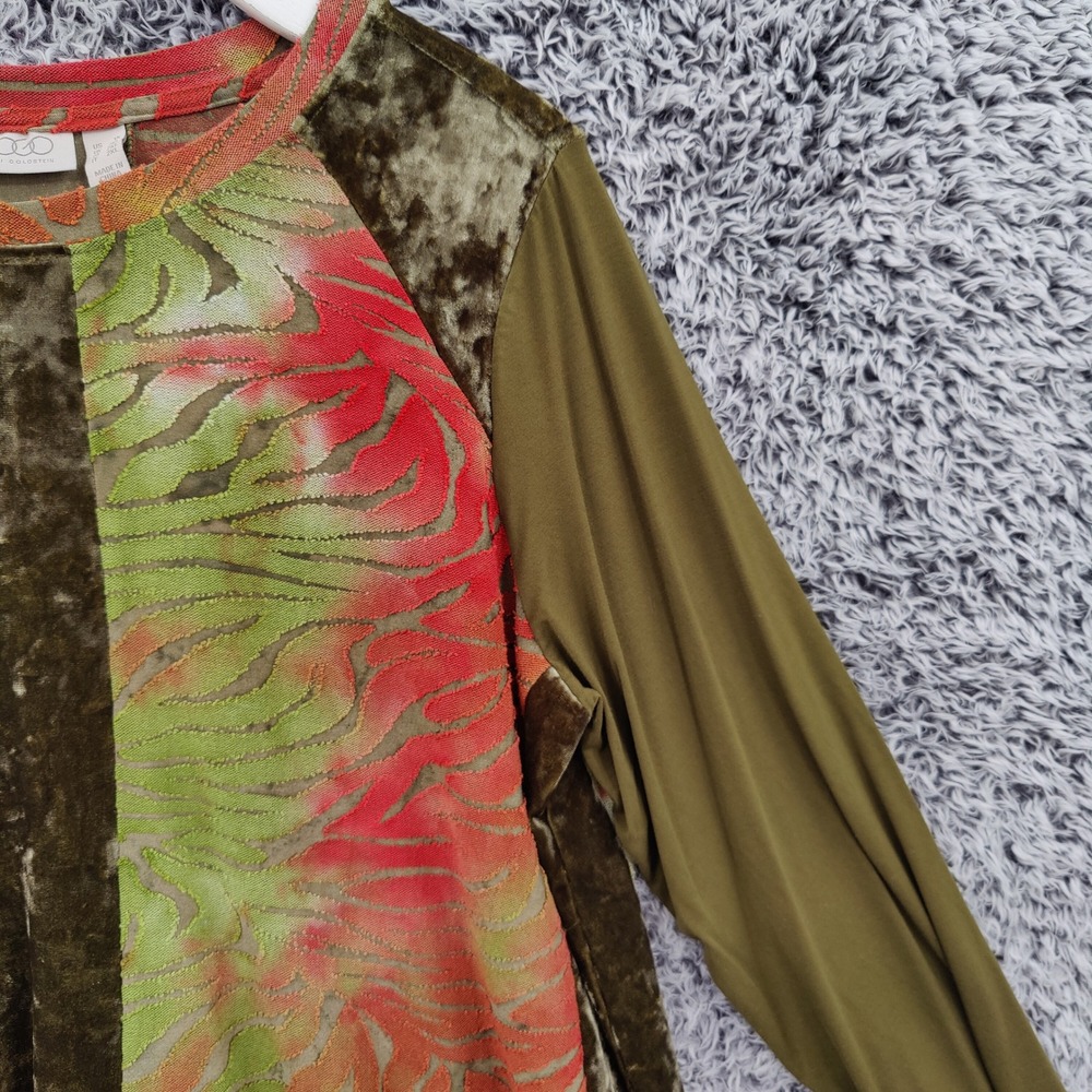 LOGO Women Whimsigoth Burnout Velvet Festival Vamp Tunic 1X Green Red Abstract - Picture 10 of 16